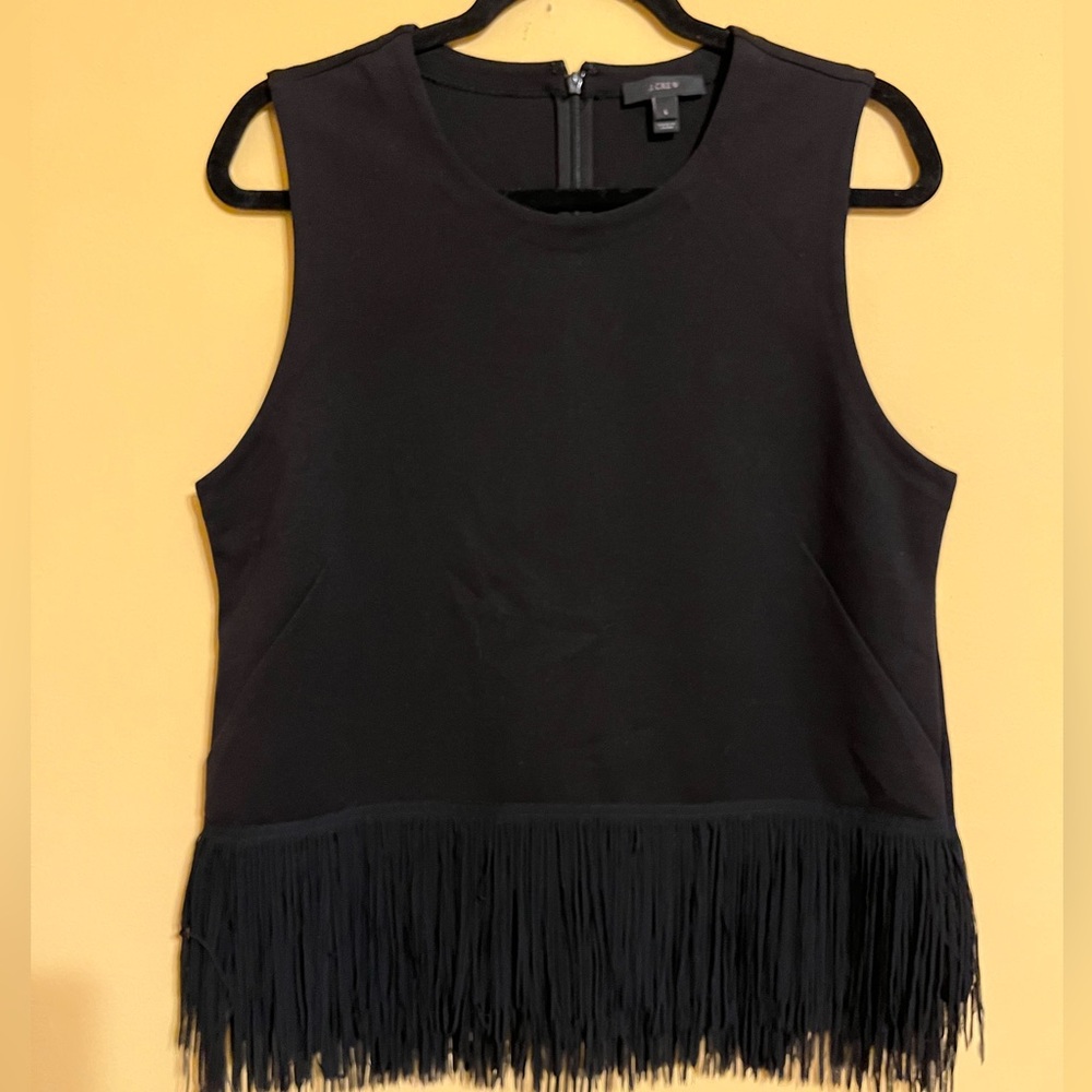 J. Crew Black Ponte Knit Fringe Top